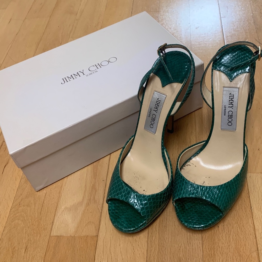 Gorgeous green snake skin heels Jimmy Choo